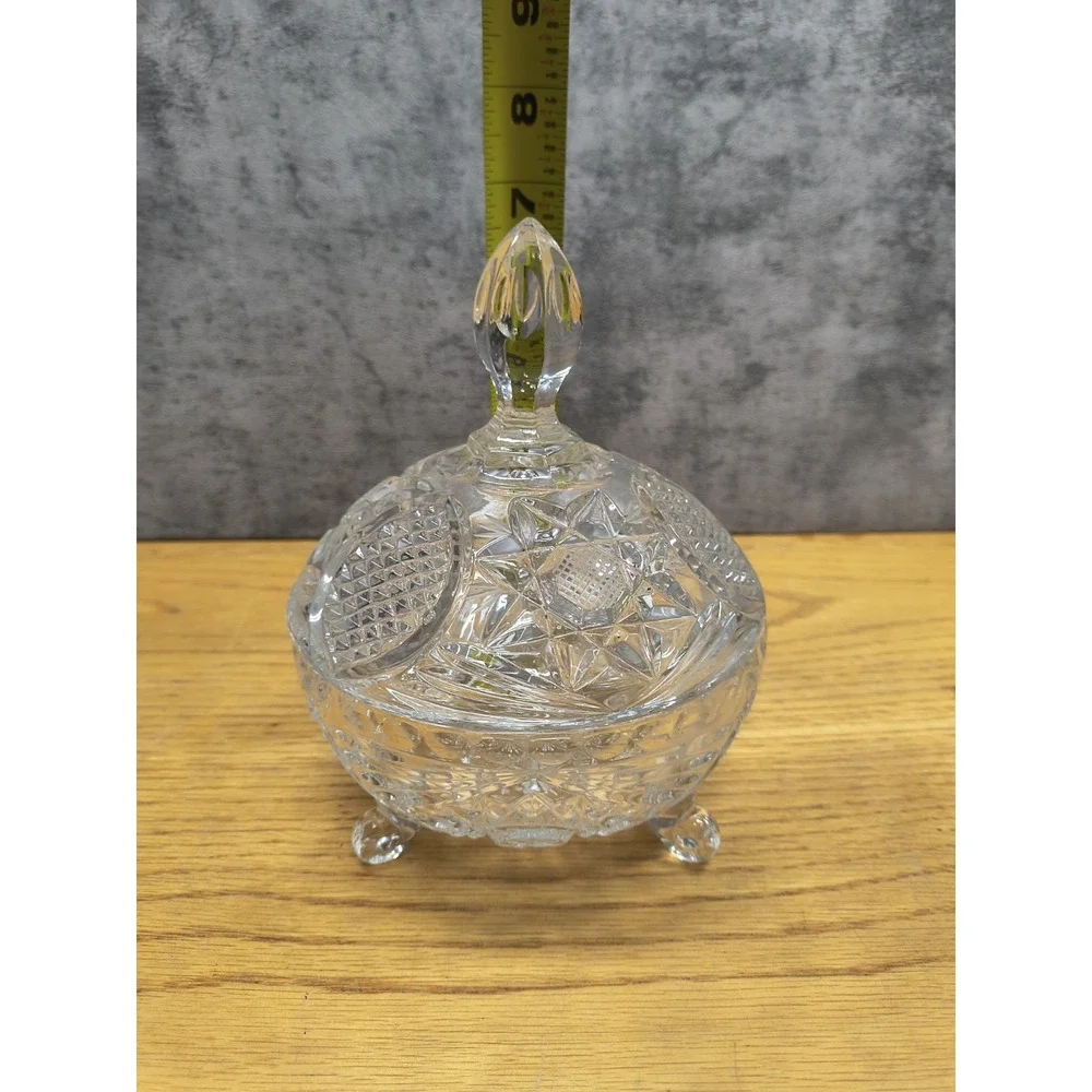 Vintage Crystal Cut Covered Candy Dish Star‎ Design
